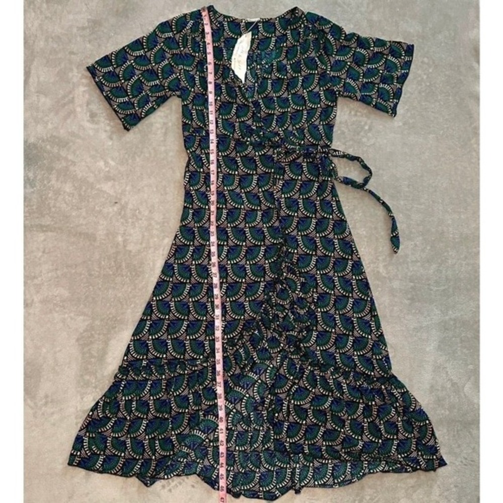 NWT Silk&Salt Wrap Maxi Dress Size S Green Blue Peacock Geometric Boho Resort - Picture 7 of 17
